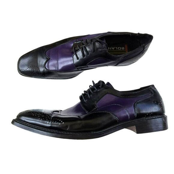 Mens Bolano Purple & Black Leather Oxford Dress Shoes Wing Tip Size 11 JJ4101 - Picture 7 of 12
